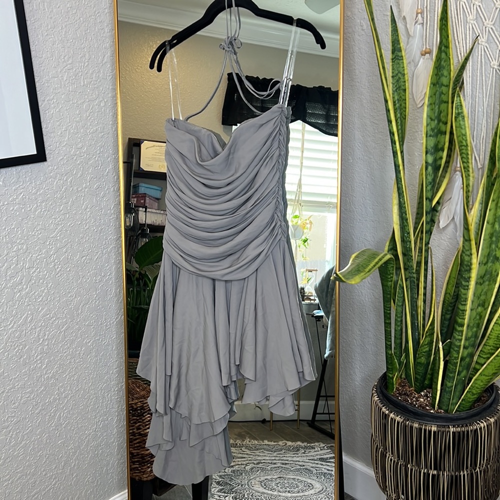 HOUSE OF CB 'Valeria' Smoke Gathered Asymmetric Dress NWOT - Picture 8 of 10